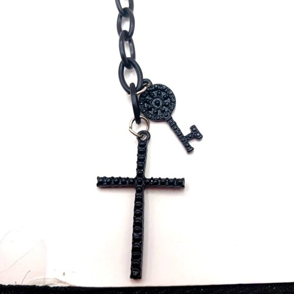 Black Goth Cross + Key 8 Inch Keychain or Purse Charm - Picture 2 of 5